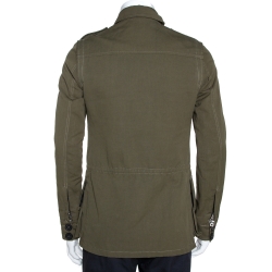 Pre Owned Balmain Olive Green Cotton Linen Zip Front Jacket M