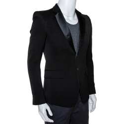 Pre Owned Balmain Black Wool Two Buttoned Tuxedo Jacket M