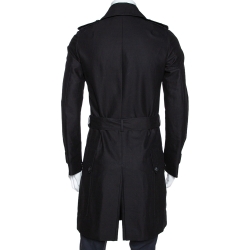Pre Owned Balmain Black Cotton Belted Double Breasted Coat M