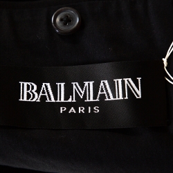 Pre Owned Balmain Black Cotton Belted Double Breasted Coat M