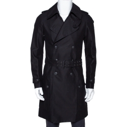 Pre Owned Balmain Black Cotton Belted Double Breasted Coat M