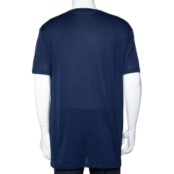Pre Owned Balmain Midnight Blue Logo Print Cotton Short Sleeve T-Shirt XL