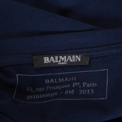 Pre Owned Balmain Midnight Blue Logo Print Cotton Short Sleeve T-Shirt XL