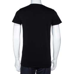 Pre Owned Balmain Black Cotton Logo Foil Print Crew Neck T Shirt M
