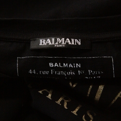 Pre Owned Balmain Black Cotton Logo Foil Print Crew Neck T Shirt M
