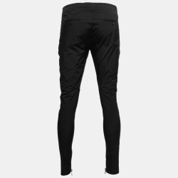 Pre Owned Balmain Black Synthetic Zipper Detail Jogger Trousers M