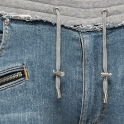 Pre Owned Balmain Grey Cotton Denim Inserts Jogger Pants S