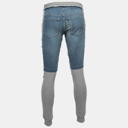 Pre Owned Balmain Grey Cotton Denim Inserts Jogger Pants S