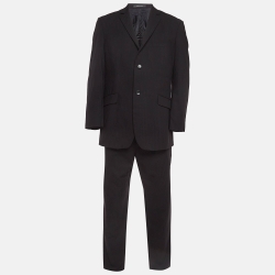 Balmain Vintage Black Striped Wool Suit M