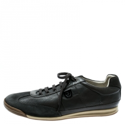 Balmain Grey Perforated Leather And Suede Lace Up Sneakers Size 42
