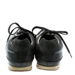 Balmain Grey Perforated Leather And Suede Lace Up Sneakers Size 42