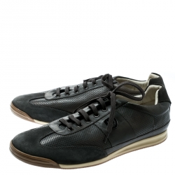Balmain Grey Perforated Leather And Suede Lace Up Sneakers Size 42