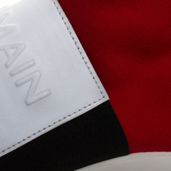 Balmain Red/Black Stretch Knit And Mesh Cameron Embossed Logo High Top Sneakers Size 41