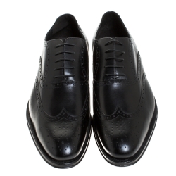 Pre Owned Balmain Black Leather Brogue Detail Lace Up Oxfords Size 45