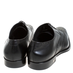 Pre Owned Balmain Black Leather Brogue Detail Lace Up Oxfords Size 45