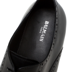 Pre Owned Balmain Black Leather Brogue Detail Lace Up Oxfords Size 45