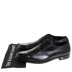 Pre Owned Balmain Black Leather Brogue Detail Lace Up Oxfords Size 45