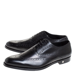 Pre Owned Balmain Black Leather Brogue Detail Lace Up Oxfords Size 45