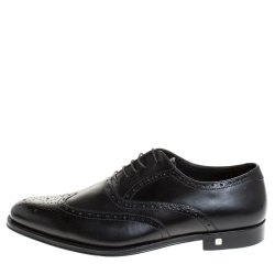 Pre Owned Balmain Black Leather Brogue Detail Lace Up Oxfords Size 45