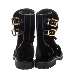Balmain Black Velvet Eagle Combat Boots Size 41