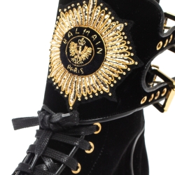 Balmain Black Velvet Eagle Combat Boots Size 41