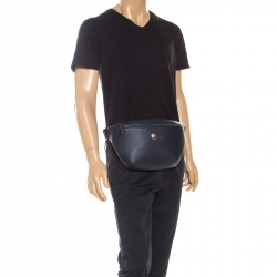 Pre Owned Balmain Navy Blue Leather Belt Bag