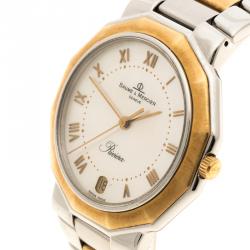 Pre Owned Baume and Mercier Mother of Pearl Stainless Steel and Yellow Gold Riviera Men's Wristwatch 34 mm