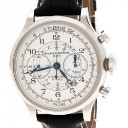 Pre Owned Baume & Mercier White Stainless Steel Capeland Flyback M0A10006 Men's Wristwatch 44 mm
