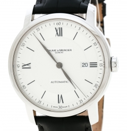 Pre Owned Baume And Mercier Silver White Stainless Steel Classima 65679 Men's Wristwatch 42 mm