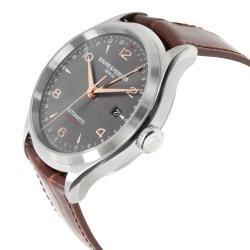 Baume & Mercier Grey Stainless Steel and Leather Clifton GMT MOA10111 Men's Wristwatch 43MM