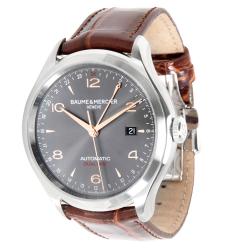 Baume & Mercier Grey Stainless Steel and Leather Clifton GMT MOA10111 Men's Wristwatch 43MM
