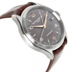 Baume & Mercier Grey Stainless Steel and Leather Clifton GMT MOA10111 Men's Wristwatch 43MM