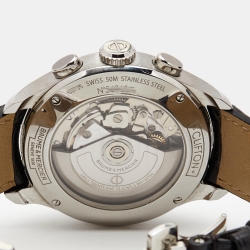 Pre Owned Baume & Mercier Black Stainless Steel Leather Clifton A10211 Men's Wristwatch 43 mm 