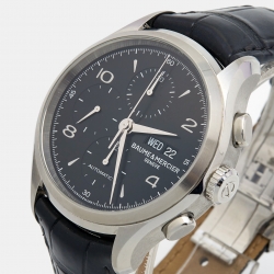 Pre Owned Baume & Mercier Black Stainless Steel Leather Clifton A10211 Men's Wristwatch 43 mm 