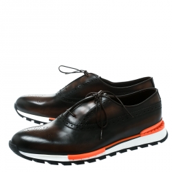 Pre Owned Berluti Brown Leather Fast Track Brogue Sneakers Size 44