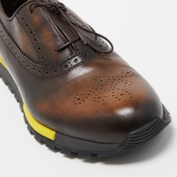 Pre Owned Berluti Brown Brogue Leather Lace Up Oxford Sneakers Size 41.5