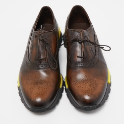 Pre Owned Berluti Brown Brogue Leather Lace Up Oxford Sneakers Size 41.5