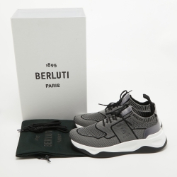 Pre Owned Berluti Grey Knit Fabric and Leather Shadow Sneakers Size 40