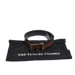 Berluti Brown Scritto Leather Classic Buckle Belt 100CM
