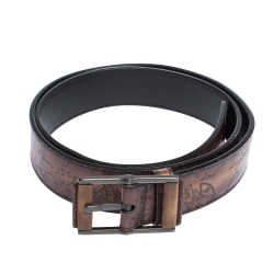 Berluti Brown Scritto Leather Classic Buckle Belt 100CM
