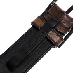 Berluti Brown Scritto Leather Classic Buckle Belt 100CM