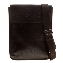 Pre Owned Berluti Brown Engraved Leather Messenger Bag