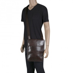 Pre Owned Berluti Brown Engraved Leather Messenger Bag