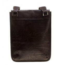 Pre Owned Berluti Brown Engraved Leather Messenger Bag