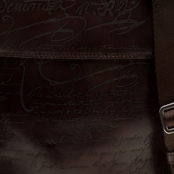 Pre Owned Berluti Brown Engraved Leather Messenger Bag