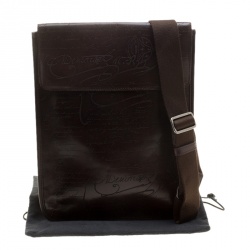 Pre Owned Berluti Brown Engraved Leather Messenger Bag
