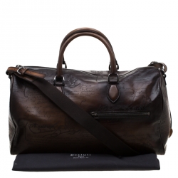 Pre Owned Berluti Two Tone Brown Scritto Leather Medium Jour Off Travel Bag