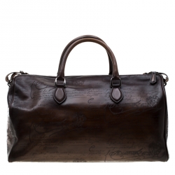 Pre Owned Berluti Two Tone Brown Scritto Leather Medium Jour Off Travel Bag
