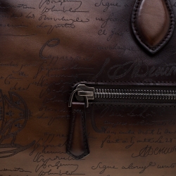 Pre Owned Berluti Two Tone Brown Scritto Leather Medium Jour Off Travel Bag