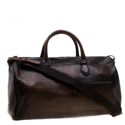 Pre Owned Berluti Two Tone Brown Scritto Leather Medium Jour Off Travel Bag